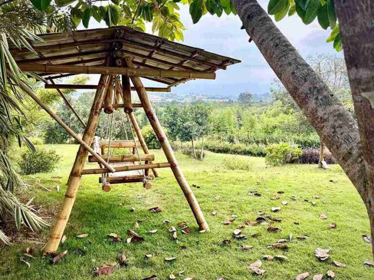 A chair swing handcrafted from bamboo, a natural building material