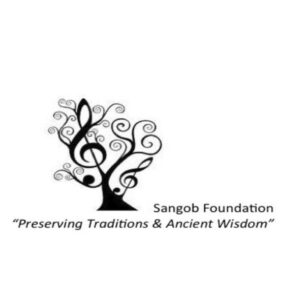Sangob Foundation logo: a black line-art tree whose branches curl into treble clefs and musical notes, with the words Sangob Foundation and the motto Preserving Traditions and Ancient Wisdom.