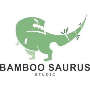 Bamboosaurus Studio logo: a green dinosaur with a bamboo-segment tail above the words Bamboo Saurus Studio.