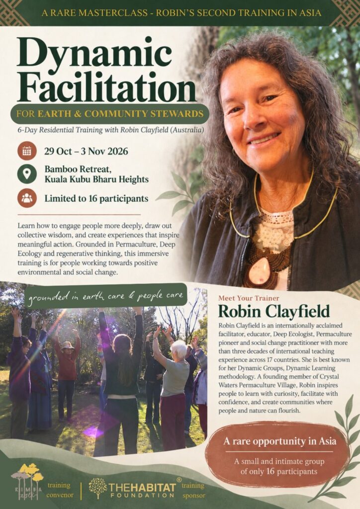 Brochure page 1: Dynamic Facilitation with Robin Clayfield, 29 Oct to 3 Nov 2026, Bamboo Retreat, Kuala Kubu Bharu Heights
